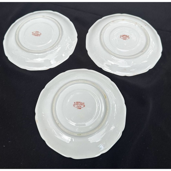 Hand Painted CORONATION CHINA From JAPAN Floral Saucers Red/Orangr TRIM - Picture 4 of 6